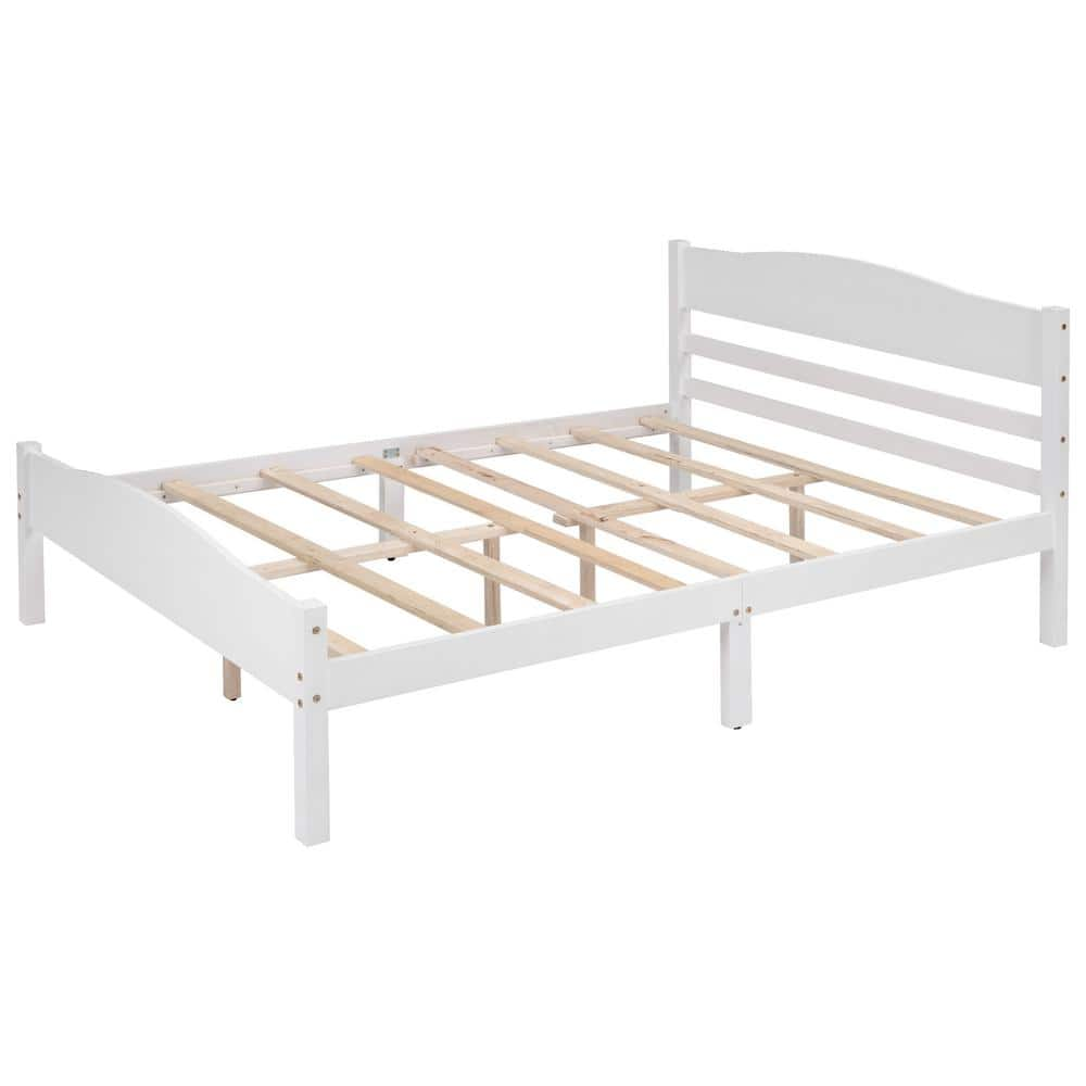 STICKON White Full Size Platform Bed with Horizontal Strip Hollow Shape ...