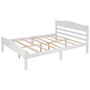 White Full Size Platform Bed with Horizontal Strip Hollow Shape Headboard