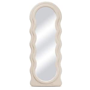 24 in. W x 63 in. H Wavy Beige Full Length Mirror Flannel Wrapped Wooden Frame Decorative Hanging or Leaning Mirror