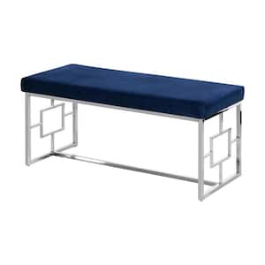 Lucy 18.5 in. H x 18.5 in. W x 39.5 in. D Blue Velvet Accent Bench, Silver