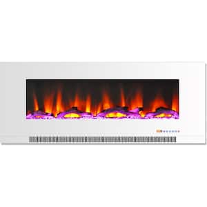 50 in. Wall Mount Electric Fireplace Heater with Remote in Multicolor Flames in and Driftwood Log Display in White