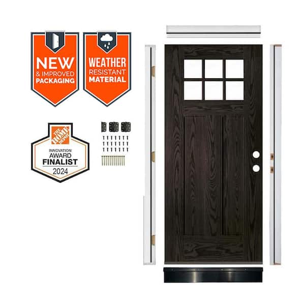 36in.x79in. Craftsman 6-Lite ClearGlass LH BabyGrand Stain Fiberglass AssemblyRequired FrontDoor Kit w/QuickAssembleJamb