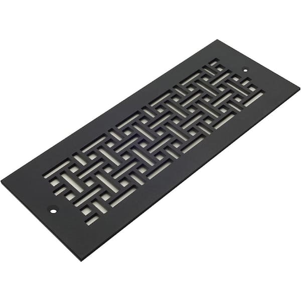 Reggio Registers Basketweave Series 12 in. x 4 in. Black Steel Vent Cover Grille for Home Floors and Walls with Mounting Holes