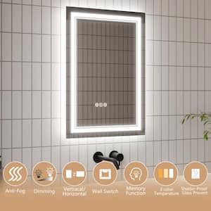 20 in. W x 28 in. H Rectangular Frameless Anti-Fog Wall Dimmable Backlit Dual LED Bathroom Vanity Mirror in Silver