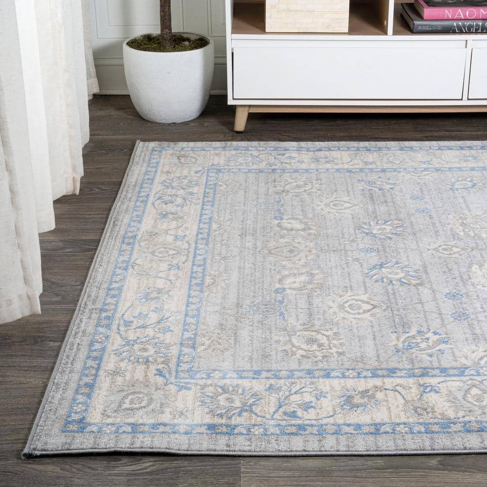 Gray/Blue Vintage Oushak-Inspired Easy-Care Area Rug