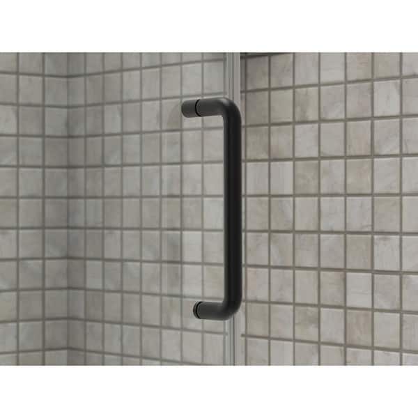 Elate 68-72 in. W x 76 in. H Sliding Frameless Shower Door in Matte Black with 5/16 in. Thick Glass and Grille Pattern