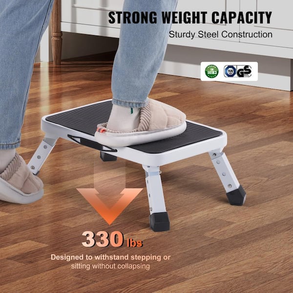 Ollieroo Height-Adjustable Folding Step Stool, Metal One Step Stool With Non -Slip Platform, 3 Levels RV Step Ladder For Kids And Adults, Portable Foot Stool Max Load 330 Lbs(White) In | Whizz