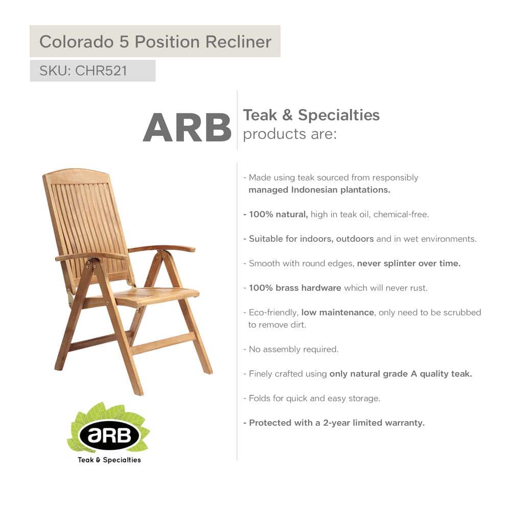 Colorado Teak Wood Recliner Chair with Armrests