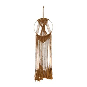 10 in. x  39 in. Fabric Brown Handmade Intricately Weaved Macrame Wall Decor with Beaded Fringe Tassels