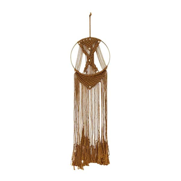 Fabric Brown Handmade Intricately Weaved Macrame Wall Decor with Beaded  Fringe Tassels