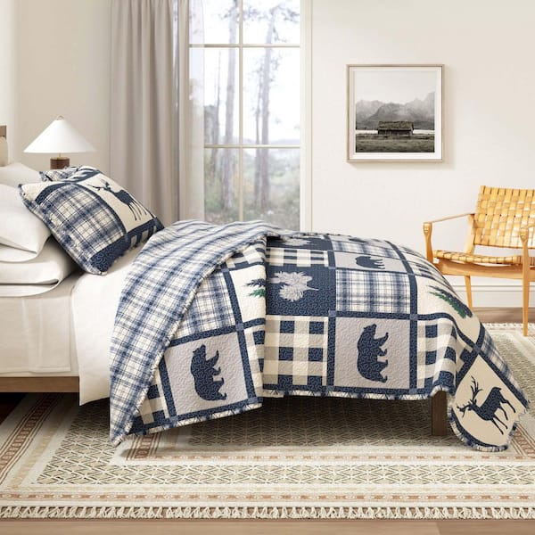 Blue Lodge Patchwork King Microfiber 3-Piece Quilt Set Bedspread