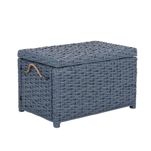 happimess Jacob 31.5 in. Handwoven Wicker Storage Trunk, Blue