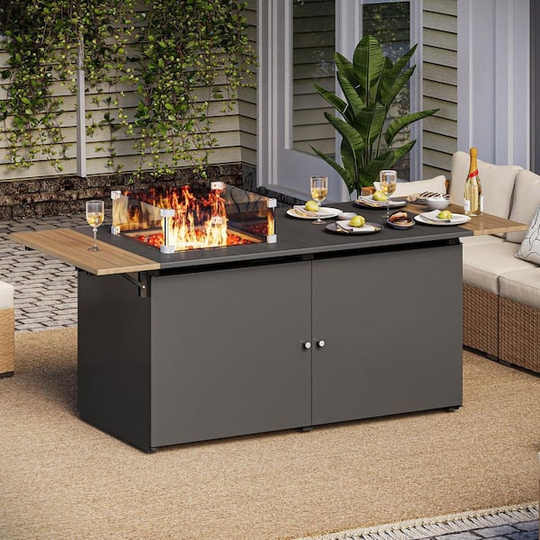 50,000 BTU 64 in. Metal Outdoor Fire Pit Table in Black