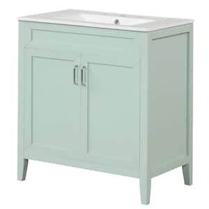 30 in. W Single Sink Bath Vanity in Green with White Ceramic Top and 2-Multi-functional Drawers with Sildes