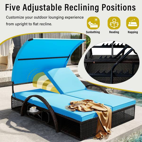 VAMOP Metal Outdoor Day Bed with Adjustable Backrest and Blue