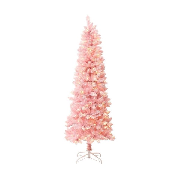 6 ft. Prelit Pink Pencil Artificial Christmas Tree with Warm White Lights and 8 Light Functions