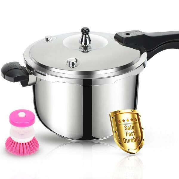 6.3 qt. Thickened Stainless Steel Pressure Cooker with Spring Valve Safeguard Devices, Compatible with Gas & Induction