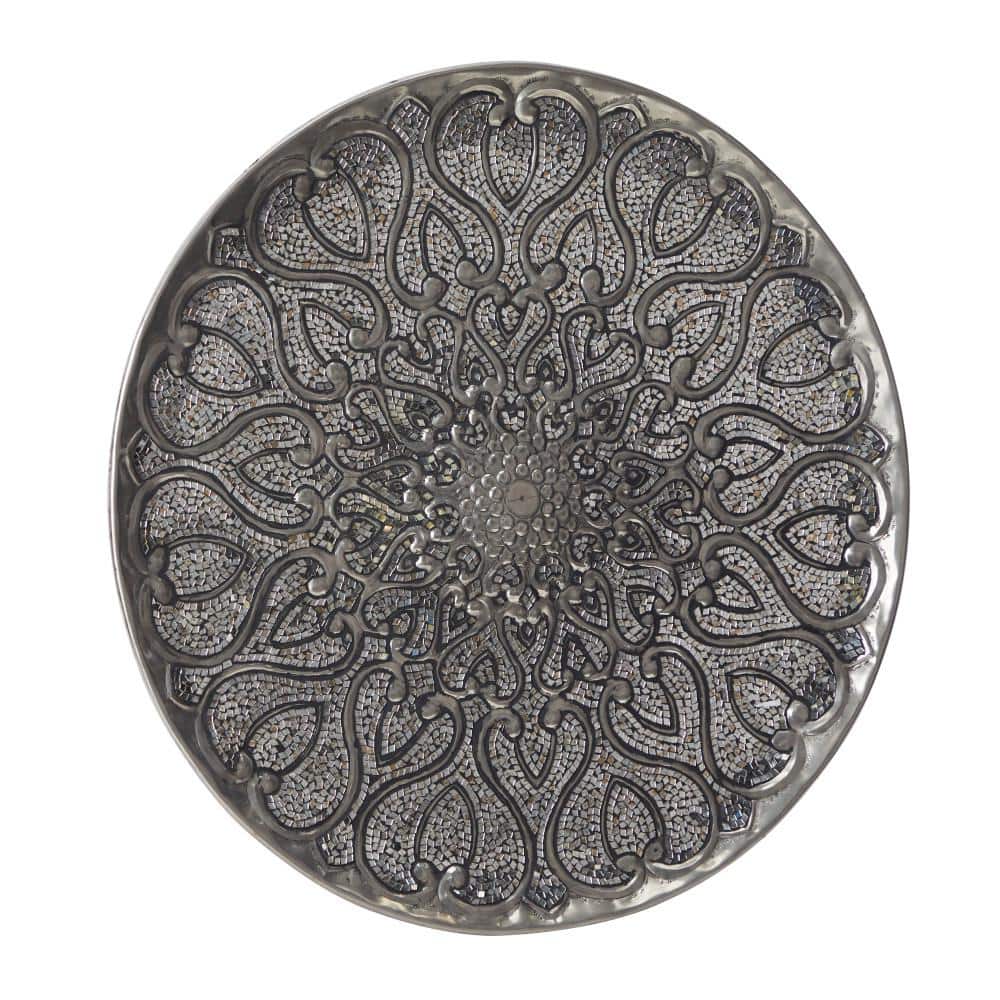 Silver Embossed Metal Plate Wall Sculpture, 33"