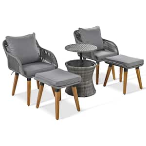 5 Pieces Patio Furniture Chair Sets, Patio Conversation Set with Gray Cushions