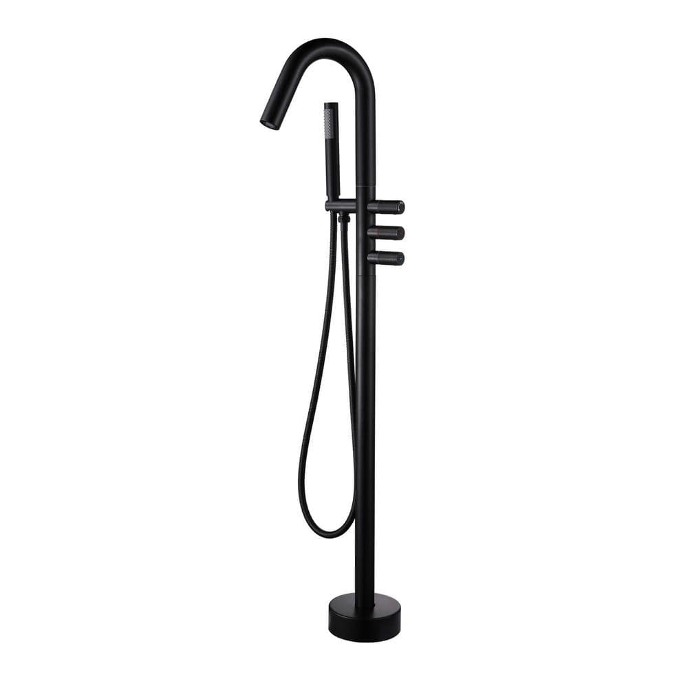 3-Handle Freestanding Tub Faucet with Hand Shower Brass Modern Floor Mount Bathtub Filler with Sprayer in Matte Black price history on PriceWatchPro