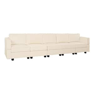 112.8 in. W Faux Leather 7-Seater Living Room Modular Sectional Sofa for Streamlined Comfort in. Beige