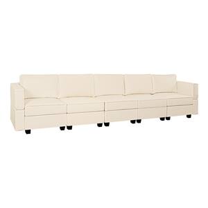 112.8 in. W Faux Leather 8-Seater Living Room Modular Sectional Sofa for Streamlined Comfort in. Beige
