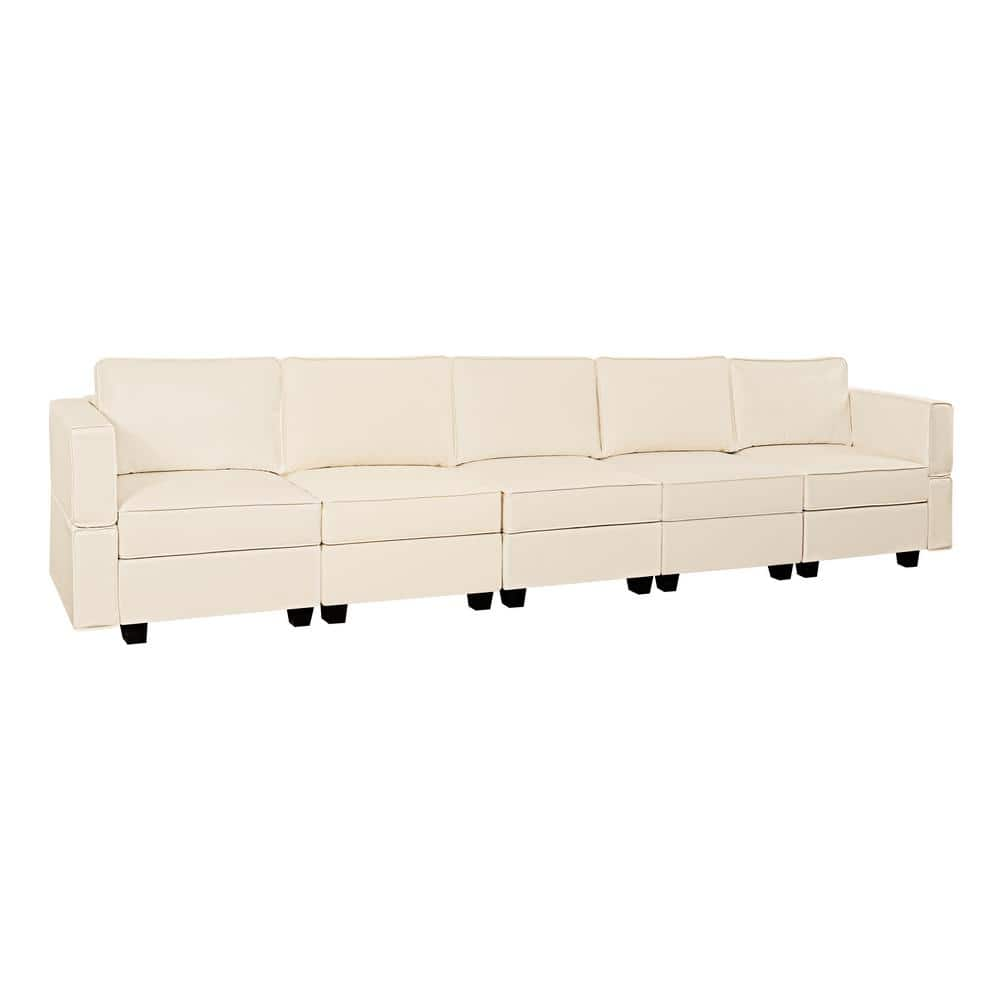 112.6 in. W 1-Piece Beige Faux Leather 5-Seater with Storage, Sectional Sofa Living Room Suite -  MAYKOOSH, 50169MK