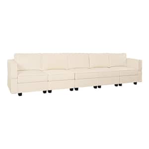 112.6 in. W 1-Piece Beige Faux Leather 5-Seater with Storage, Sectional Sofa Living Room Suite