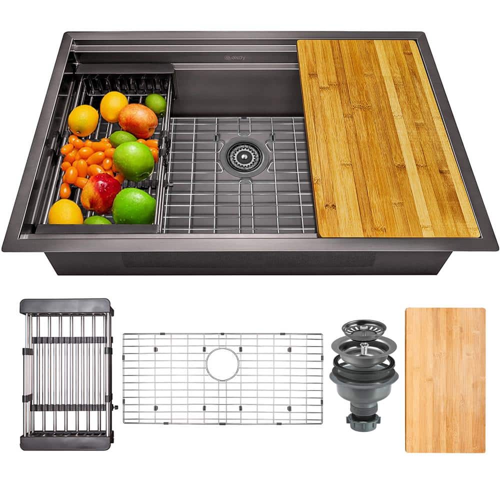 Handmade Workstation Stainless Steel 32 in. x 18 in. Single Bowl Ledge Unde