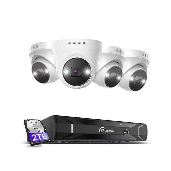 4K 8-Channel PoE NVR Security Camera System 2TB HDD with 4 8MP Wired Color Night Vision Spotlight Dome Cameras