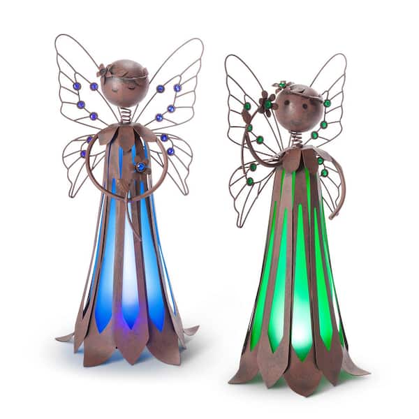 GERSON INTERNATIONAL Set of 2, 15.75 in. H Green and Blue Solar Lighted Metal Garden Fairies