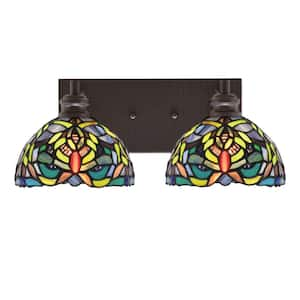 Albany 16.25 in. 2-Light Espresso Vanity Light with Kaleidoscope Art Glass Shades