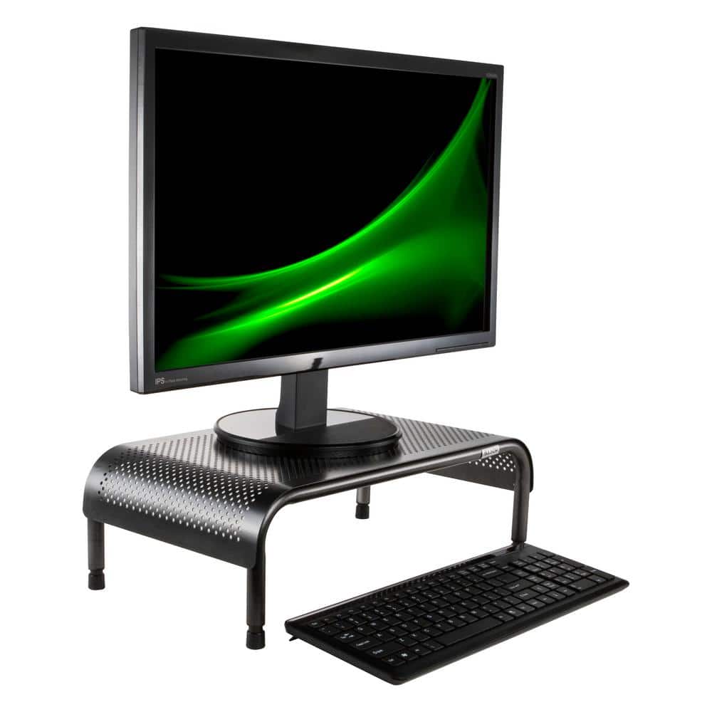Black Adjustable Height Metal Monitor Stand with Powder Coated Finish