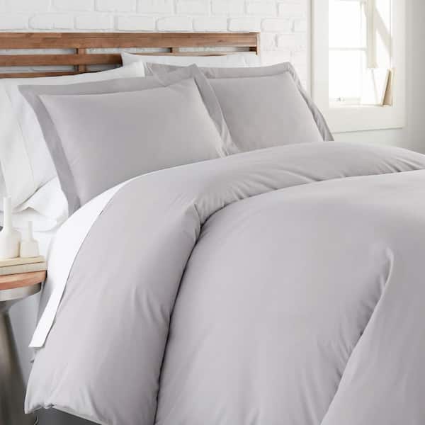 SOUTHSHORE FINE LINENS Vilano Classic 3-Piece Light Grey Full/Queen Micorfiber Duvet Cover Set