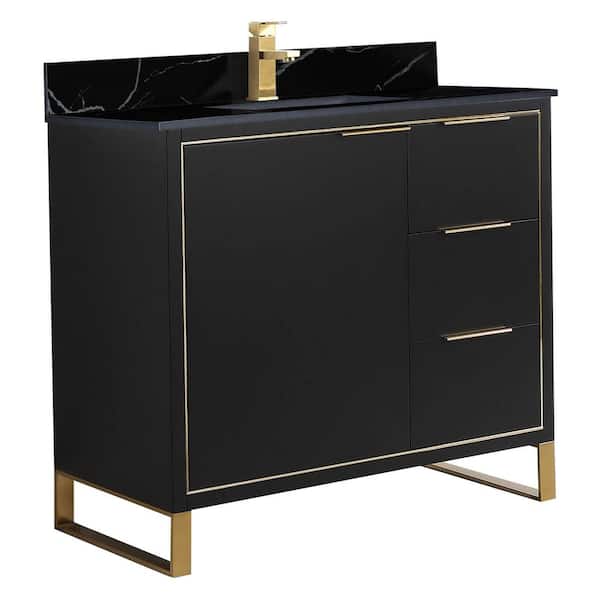 FINE FIXTURES Opulence 36 in. W x 18 in. D x 33.5 in. H Bath Vanity in Black Matte with Black Marble Single sink Top