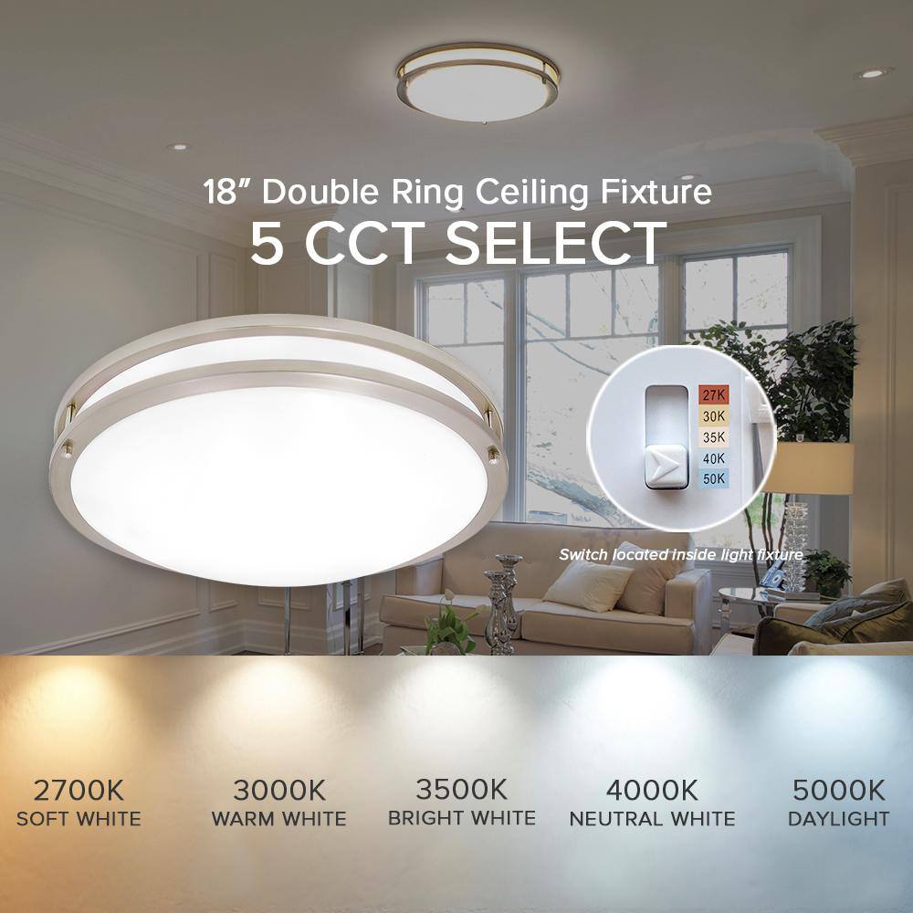 Satin Nickel 18-Inch Round LED Flush Mount Ceiling Light