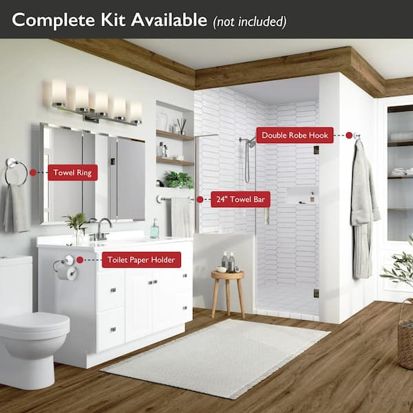 Savannah 24 in. Wall Mounted Towel Bar in Polished Chrome and White