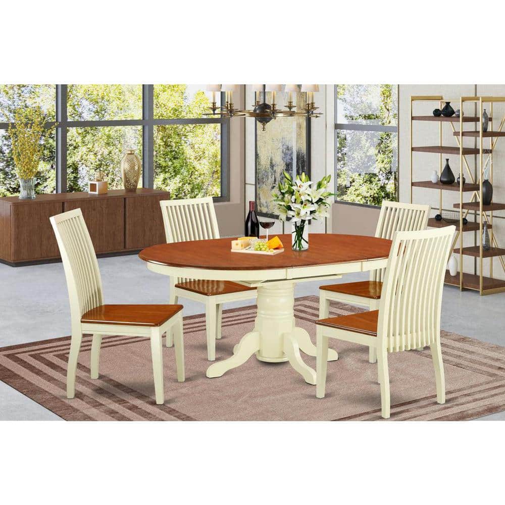 5-Piece Buttermilk and Cherry Finish Solid Wood Top Dining table with 4 Chairs with Lattice Back price history on PriceWatchPro