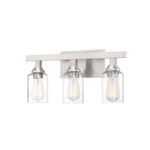 Chicago 22 in. 3-Light Brushed Polished Nickel Finish Vanity Light with Seeded Glass