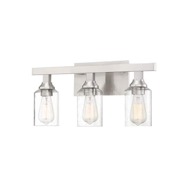CRAFTMADE Chicago 22 in. 3-Light Brushed Polished Nickel Finish Vanity Light with Seeded Glass