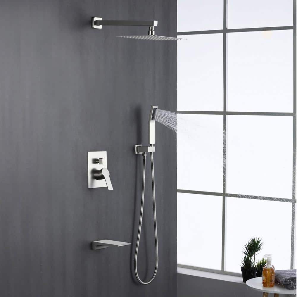 Brushed Nickel 10" Rain Shower Faucet Set with Handheld