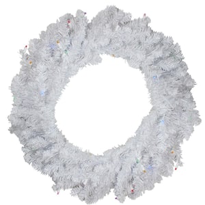 36 in. Pre-Lit White Pine LED Artificial Christmas Wreath Multicolor Lights