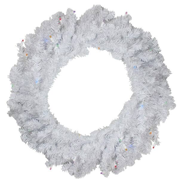 Northlight 36 in. Pre-Lit White Pine LED Artificial Christmas Wreath Multicolor Lights
