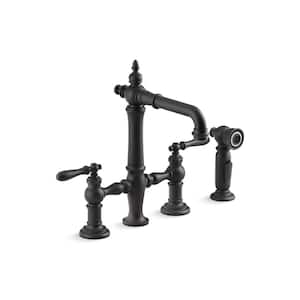 Artifacts Double-Handle Bridge Kitchen Faucet with Sidesprayer in Matte Black