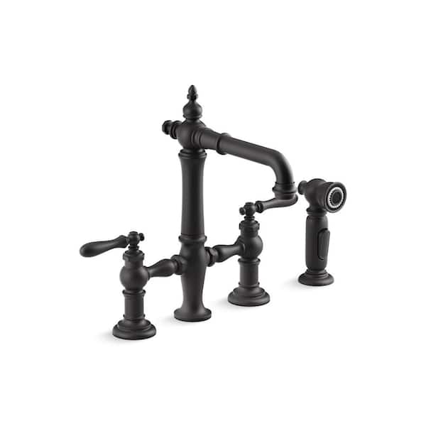 KOHLER Artifacts Double-Handle Bridge Kitchen Faucet with Sidesprayer ...