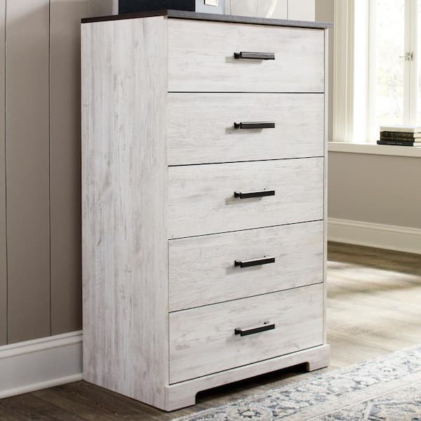 VEIKOUS White 5-Drawer 31.5 in. W MDF Rounded Corner Dressers Chest of Drawers with Metal Handles