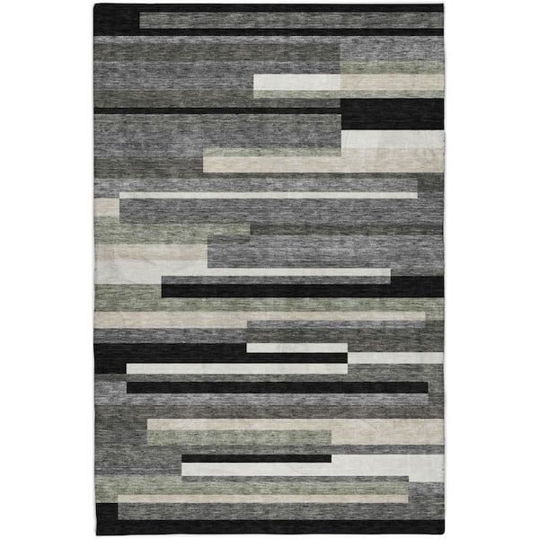 Dream Shag Premium Machine Washable Abstract ADS766 Black 5 ft. x 7 ft. 6 in. Area Rug