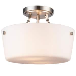 Mod Pod 13 in. 2-Light Brushed Nickel Semi-Flush Mount Ceiling Light with Frosted Glass Shade