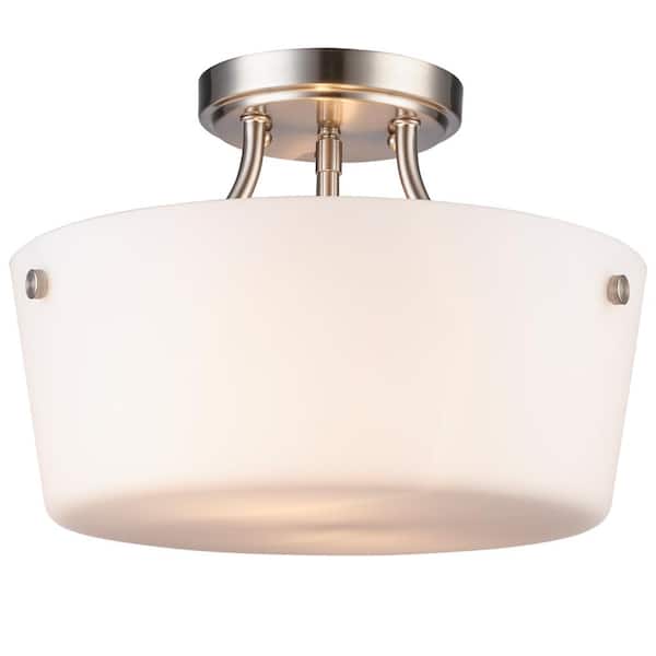 Bel Air Lighting Mod Pod 13 in. 2-Light Brushed Nickel Semi-Flush Mount Ceiling Light with Frosted Glass Shade