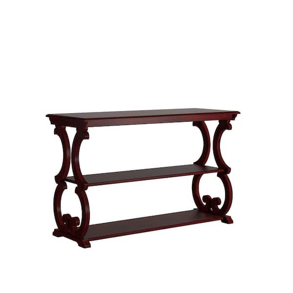HomeSullivan 48 in Antique Berry Rectangle Wood Scroll Sofa Table